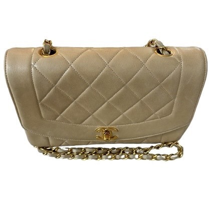 【美品・正規品】CHANEL シャネル ダイアナ マトラッセ チェーンショルダーバッグ ラムスキン ベージュ フランス製 シリアルあり