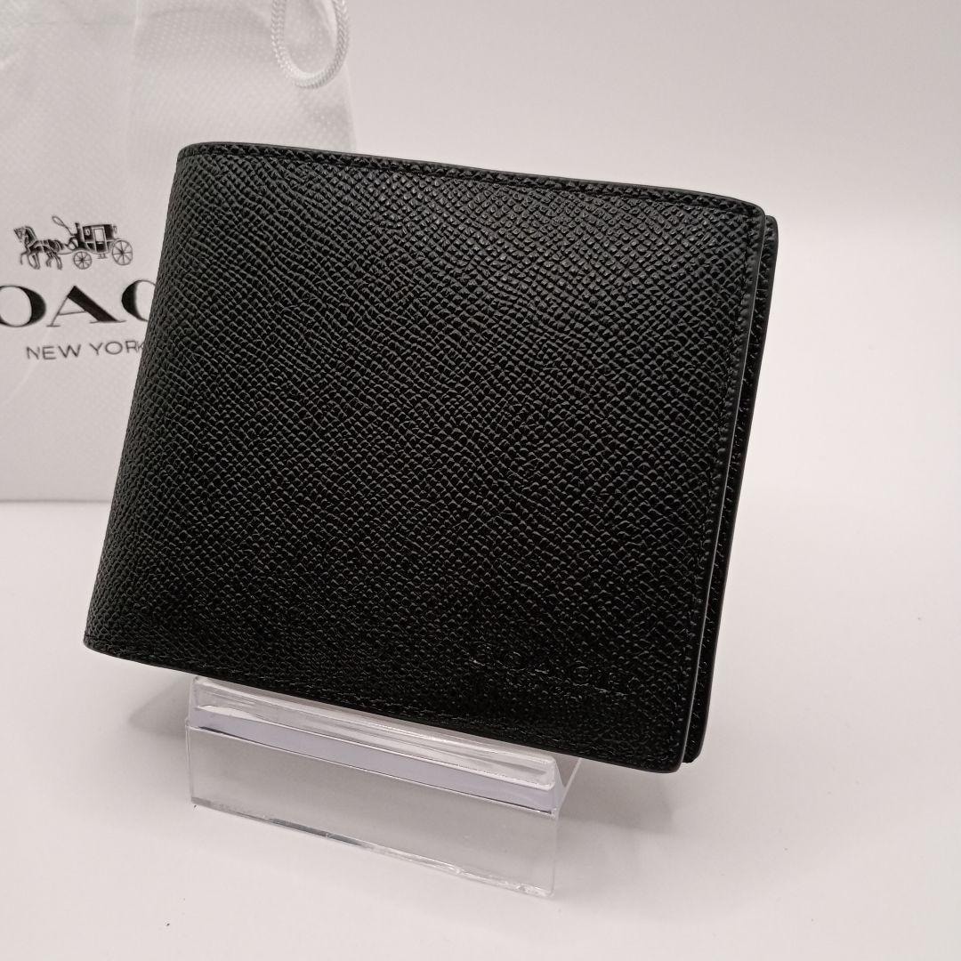 COACH コーチ 二つ折り財布 パスケース付き カーフレザー ウォレット