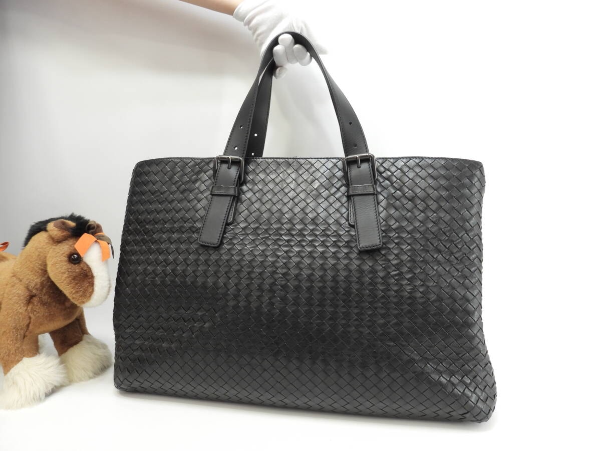 ボッテガヴェネタ トートバッグ特大 イントレチャート レザー黒 メンズハンドバッグ@B00248819J