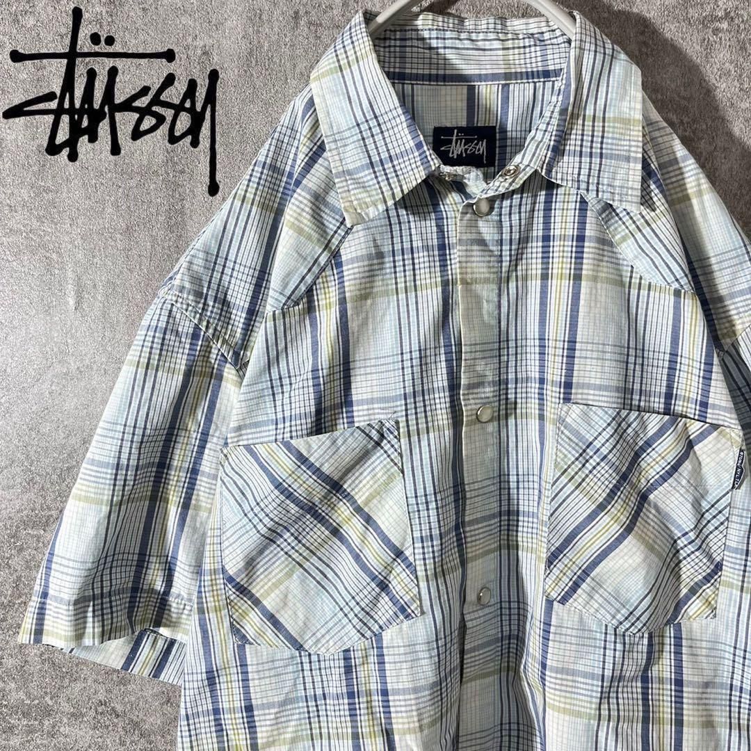 目立った傷や汚れなし】[大人気] ステューシー シャツ 90s 紺