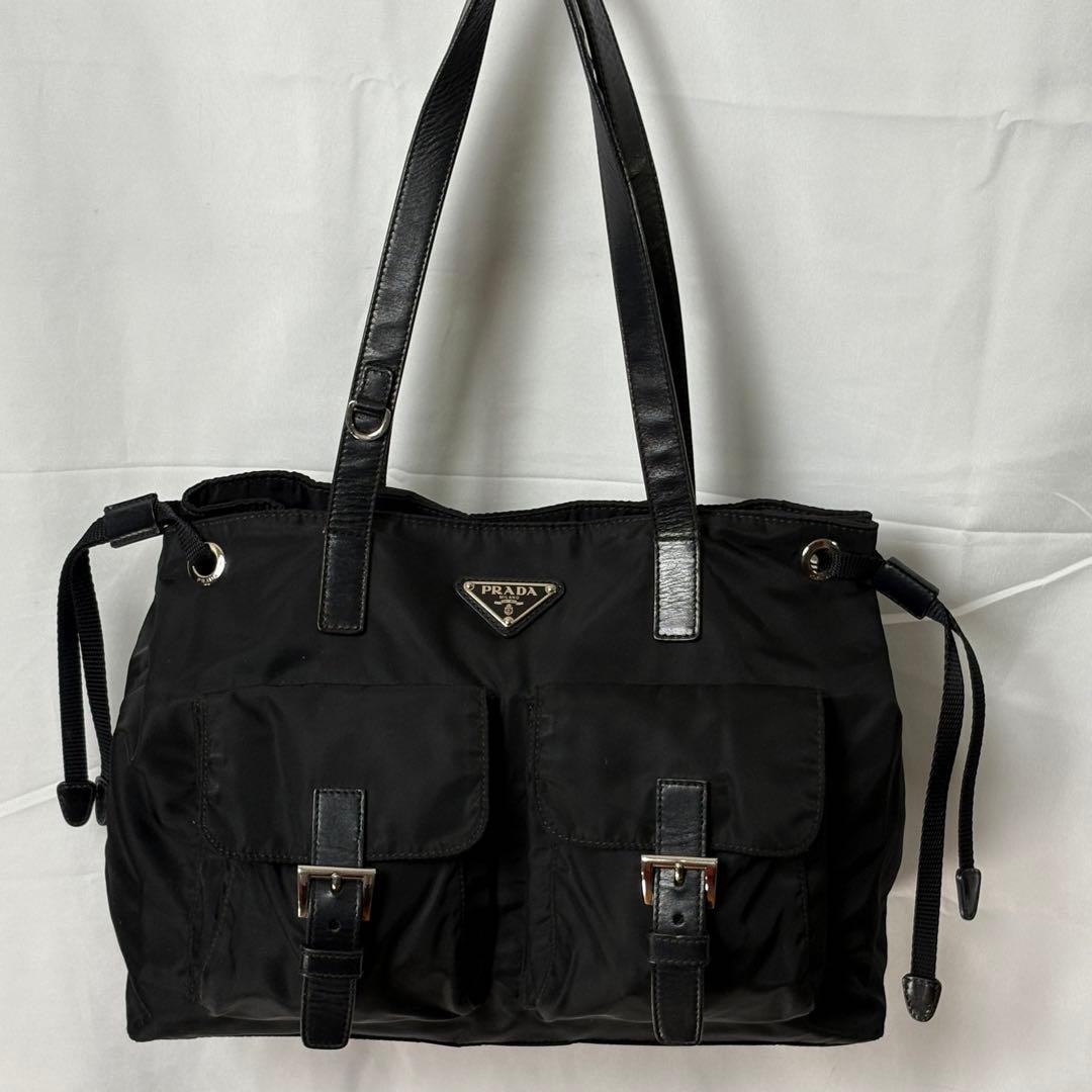 C (やや傷や汚れあり)】PRADA プラダ カナパ 三角ロゴプレート