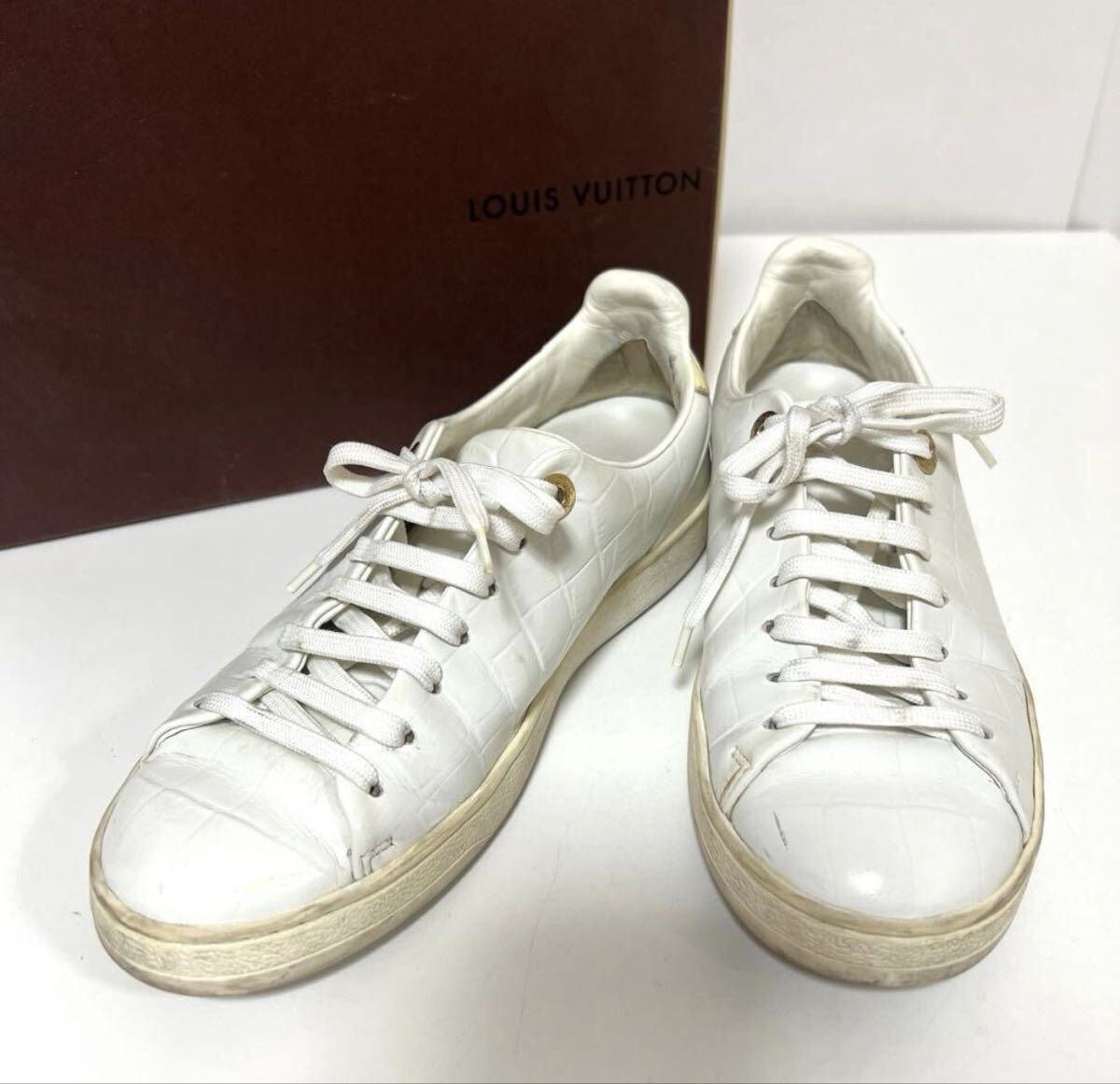 LOUIS VUITTON ルイヴィトン ローカット スニーカー クロコ型押し レザー ホワイト 35 1/2 MS1115 中古