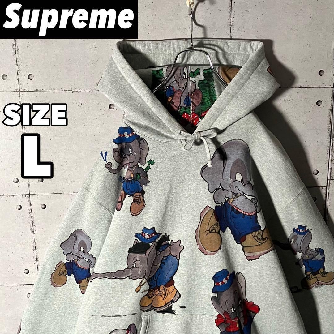 人気デザインシュプリーム エレファント ゾウ 総柄 パーカー XL～ 超希少デザインシュプリーム☆ エレファント ゾウ 総柄 パーカー