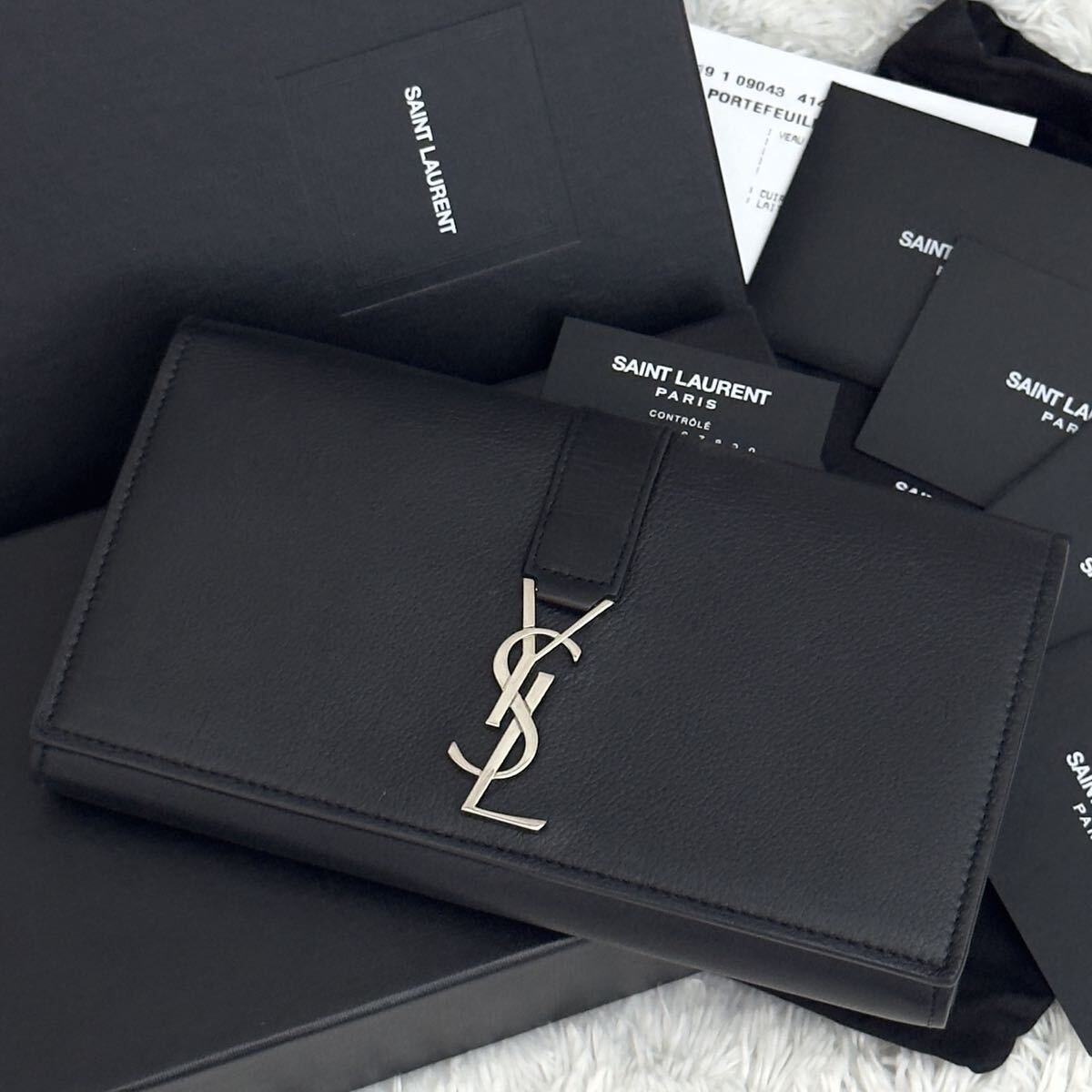 ☆極美品☆SAINT LAURENT サンローラン カサンドラ 長財布 レザー YSLロゴ シリアルあり ブラック