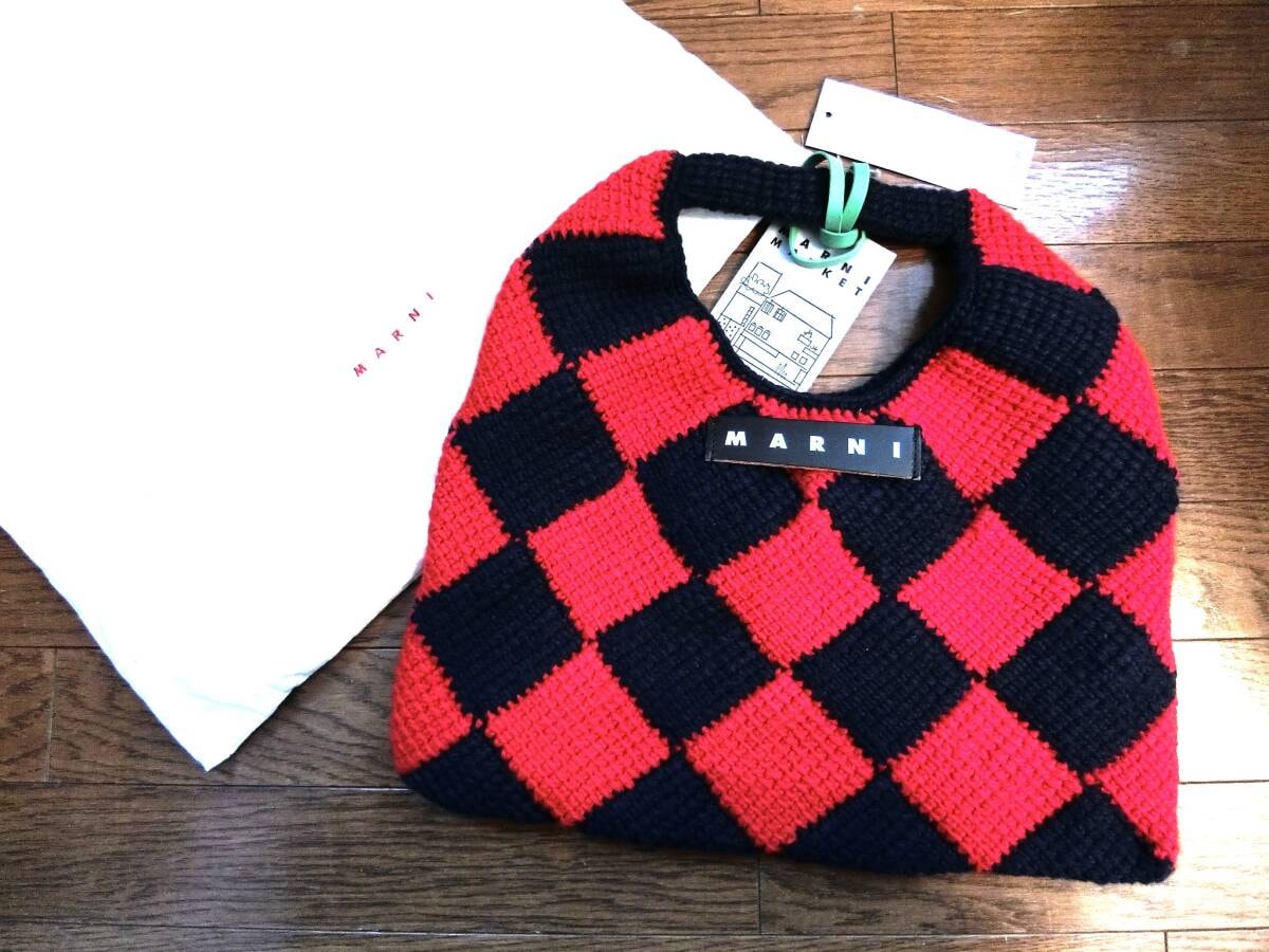【新品 未使用】MARNI MARKET ダイヤモンド柄 ハンドバッグ テックウール 軽量 マルニマーケット ミディアムバッグ レディース メンズ