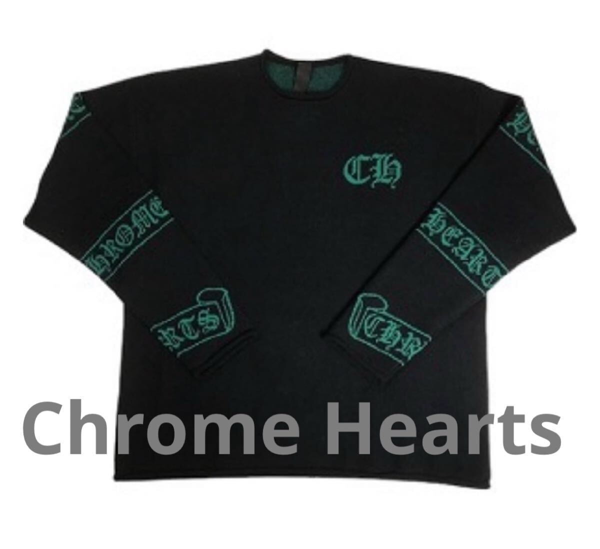 【新品 未使用】ChromeHearts クロムハーツ スクロールロゴ カシミアニット 希少 限定 プレミア CHロゴ ブラック グリーン セーター 黒 緑