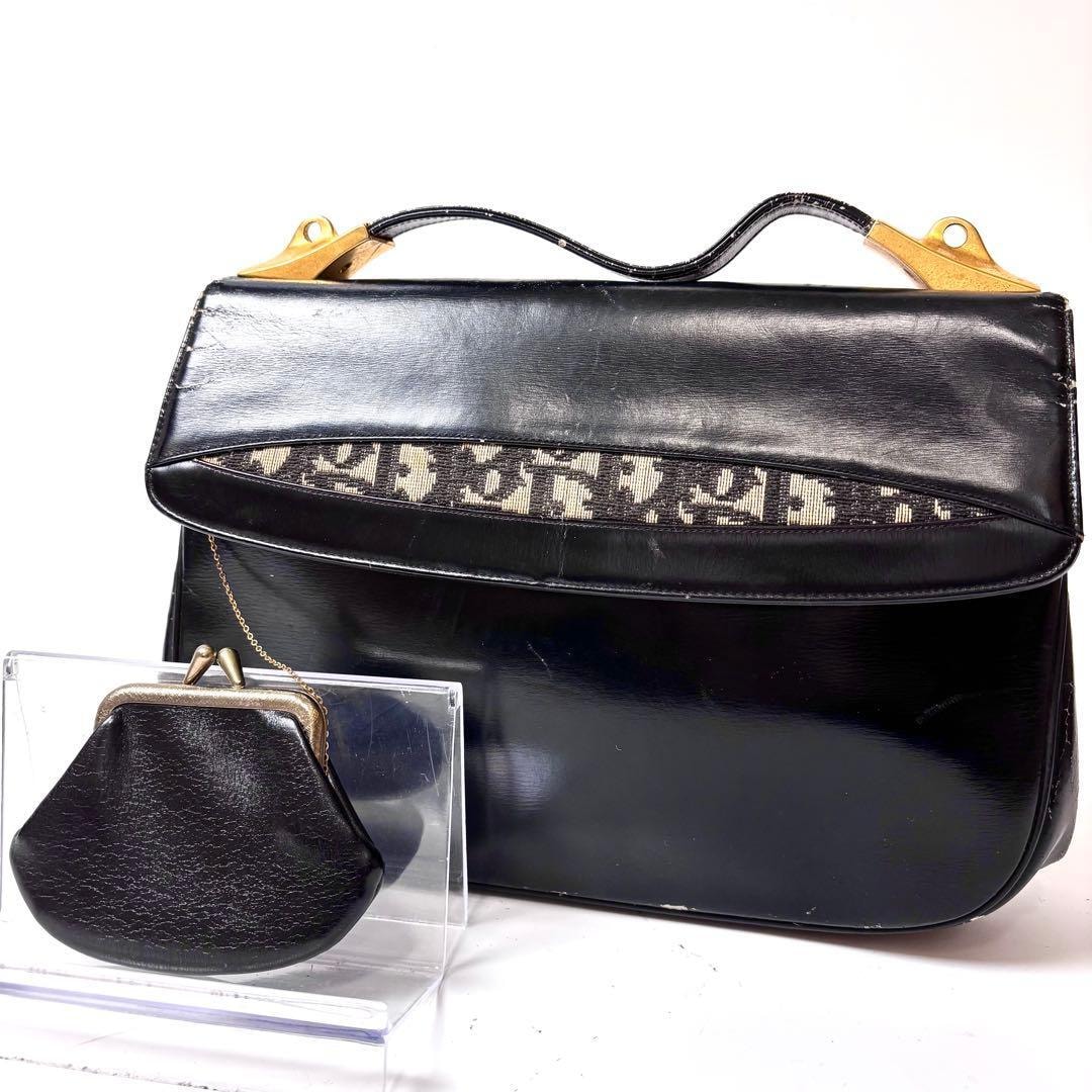 Dior トロッター　レザー　キャンバス　ハンドバッグ　クラッチがま口　サイフ付