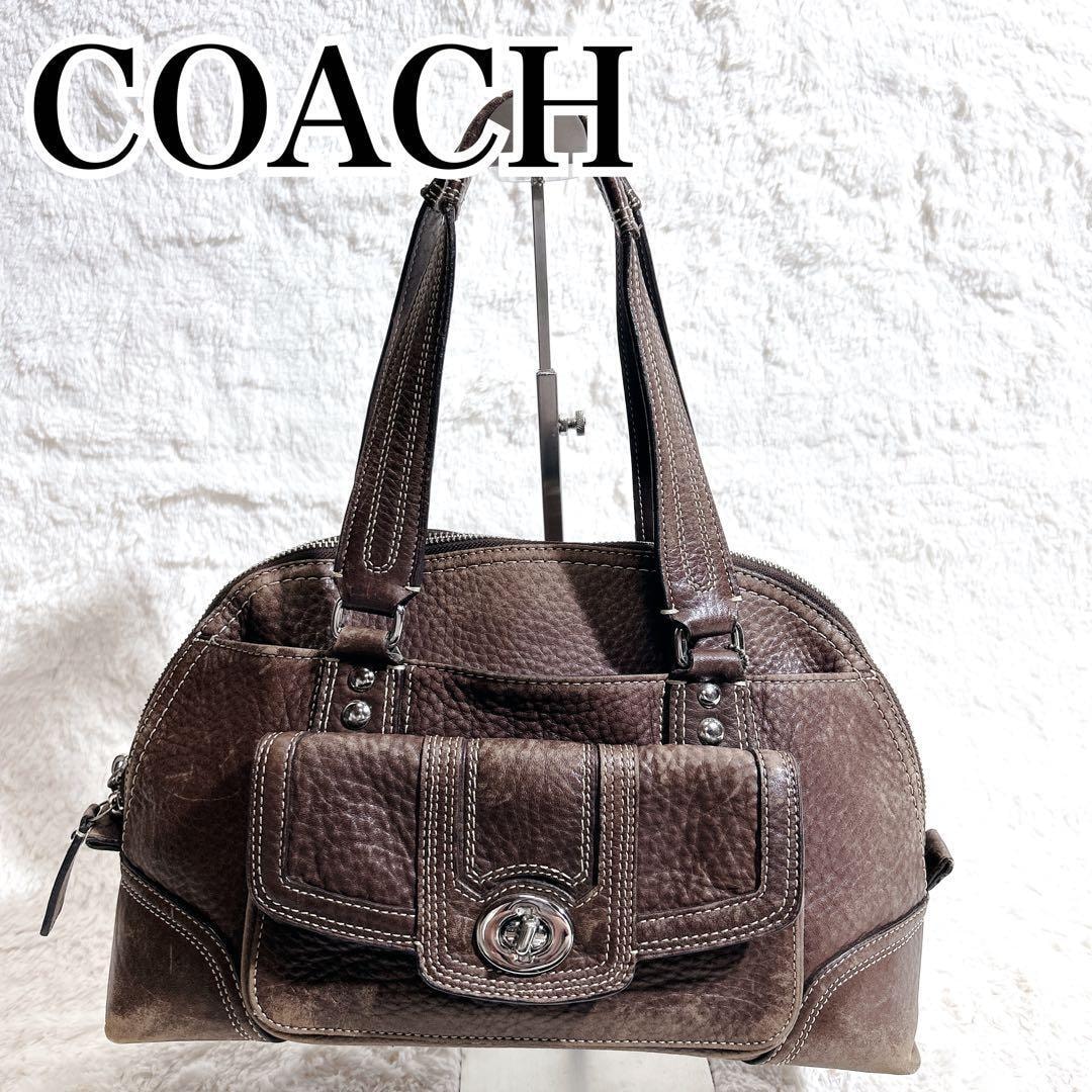 目立った傷や汚れなし】COACH F13963 ハンプトンズレザー ハンドバッグ
