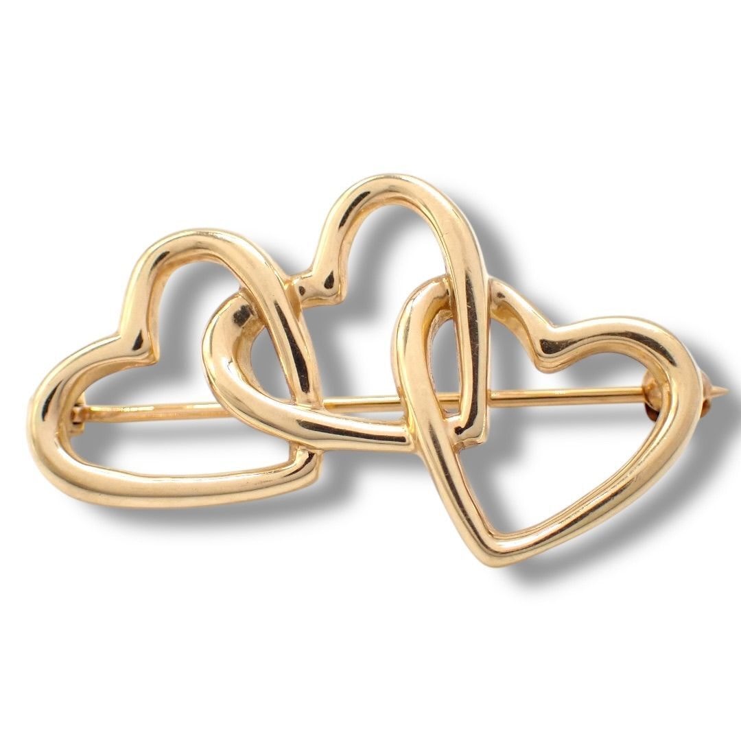 TIFFANY ティファニー トリプルハート ブローチ K14 YG イエローゴールド ピンブローチ コサージュ ジュエリー ハート 4503
