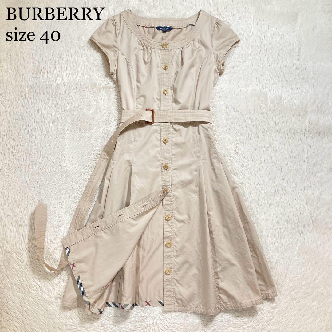 美品 BURBERRY バーバリー シャツワンピース ノーカラー ノバチェック コットン 半袖