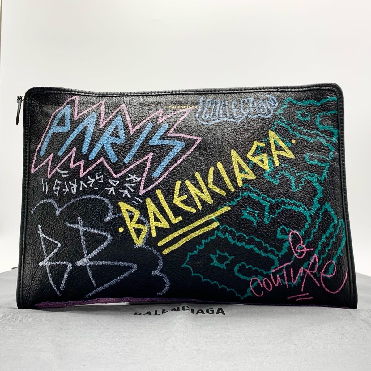 美品 BALENCIAGA バレンシアガ クラッチバッグ セカンドバッグ グラフィティプリント メンズ