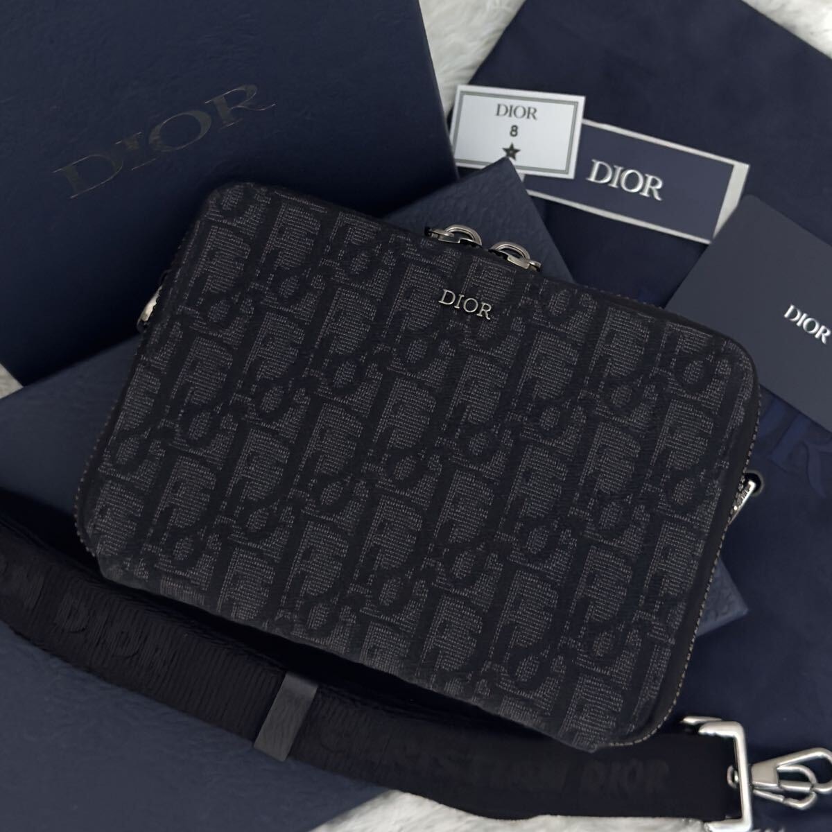 DIOR ディオール/ストラップ付ジップポーチ/オブリーグジャガード/2OBBC119YSE_H05E/11-*******/Aランク/84【中古】 ディオール Dior バッグ メンズ ブランド ショルダーバッグ オブリーク