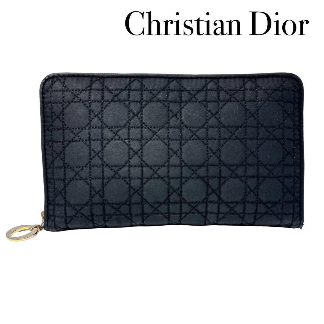 ChristianDior クリスチャンディオール カナージュ 長財布 ラウンドファスナー 札入れ 小銭入れ カード入れ ブラック レッド レディース