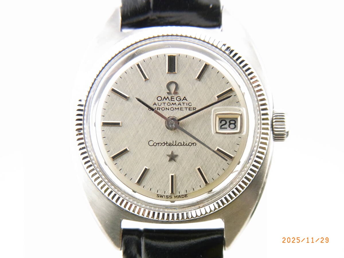美品　OH/ポリッシュ済）omega　Constellation　WGコインエッジベゼル　絹目ダイアル　Cケース　Ref568.011　Cal682　レディース　自動巻