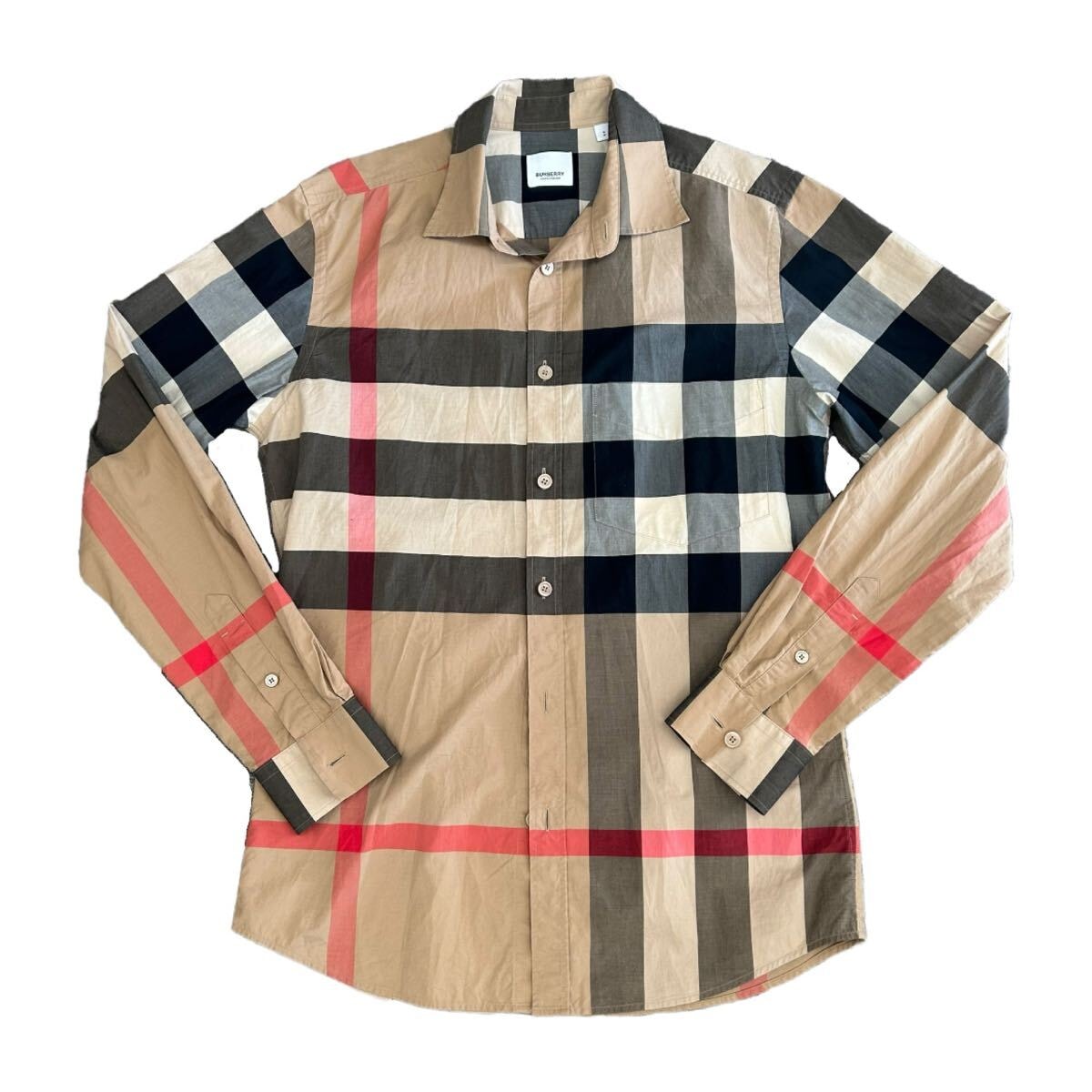 BURBERRY バーバリー　コットン　チェック　シャツ　ベージュ　ティッシ期　S　8010213　ノバチェック　長袖　メンズ
