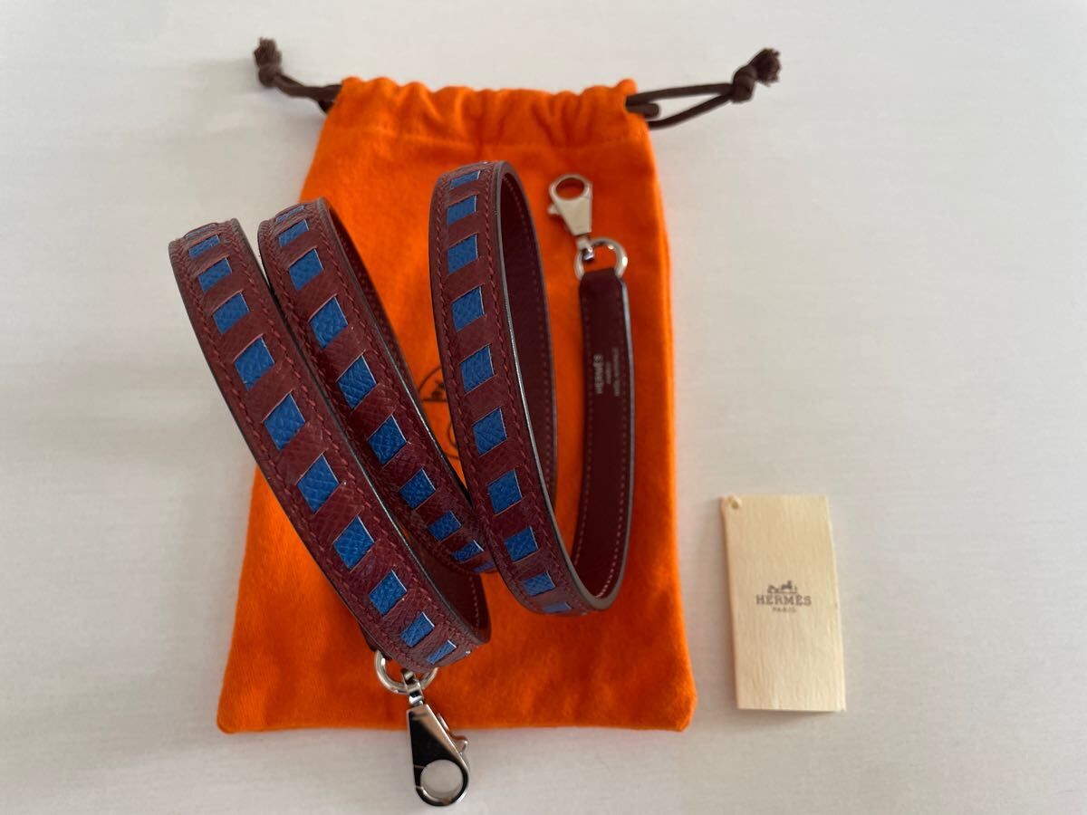 エルメス　HERMES　エルメス　hermes バンドリエール トレサージュ ドゥキュイール 　シルバー金具　エプソン ブルーゼリージュ ルージュ 