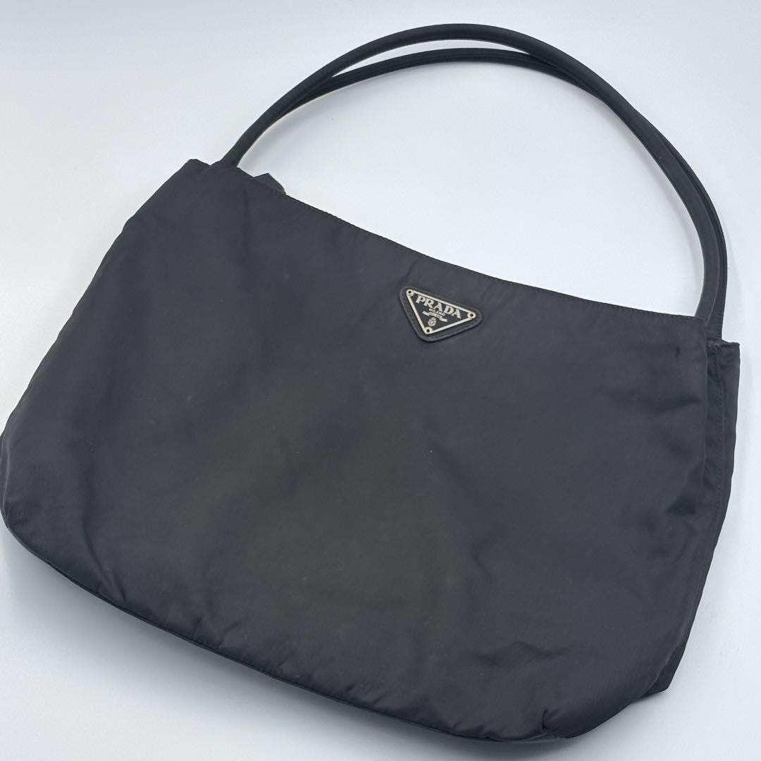美品PRADAテスートナイロン トートバッグ ブラック 三角ロゴワンショルダー