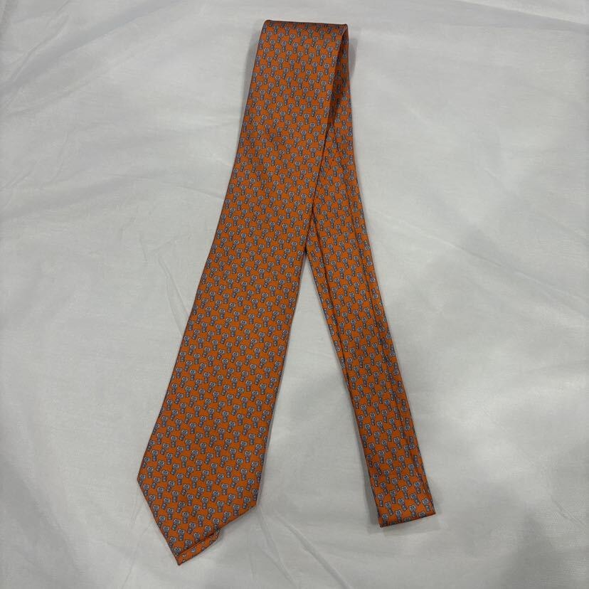 エルメス カデナ・鍵柄 ネクタイ オレンジ