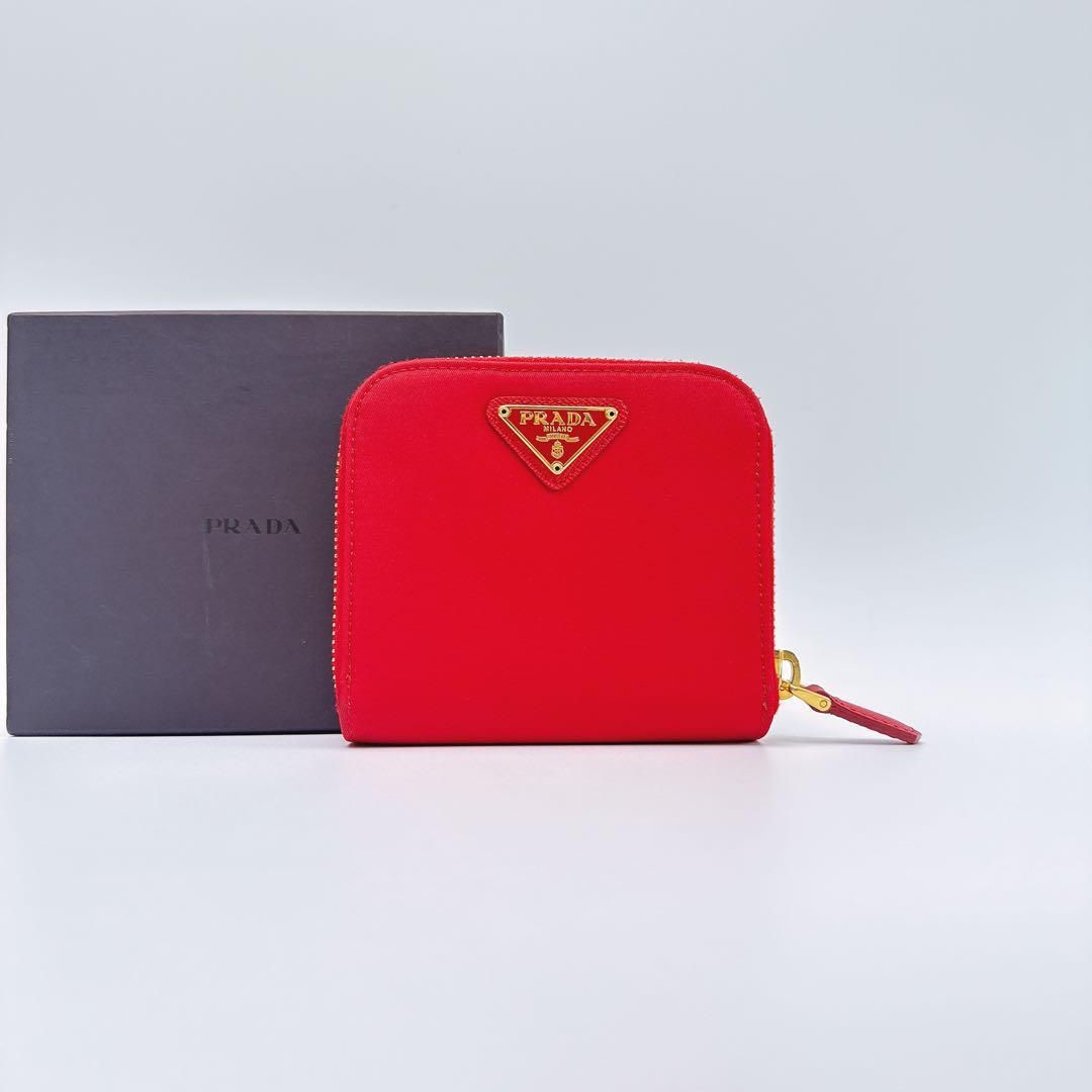 プラダ サフィアーノ テスートナイロン 折り財布 コンパクトウォレット レッド PRADA プラダ 財布 三つ折り フォーコ レッド ミニ財布