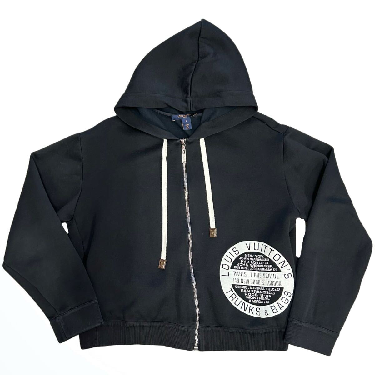 LOUIS　VITTON　ルイ・ヴィトン　ロゴスタンプ　ジップアップ　パーカー　モノグラム　ブラック　S　フーディー　レディース