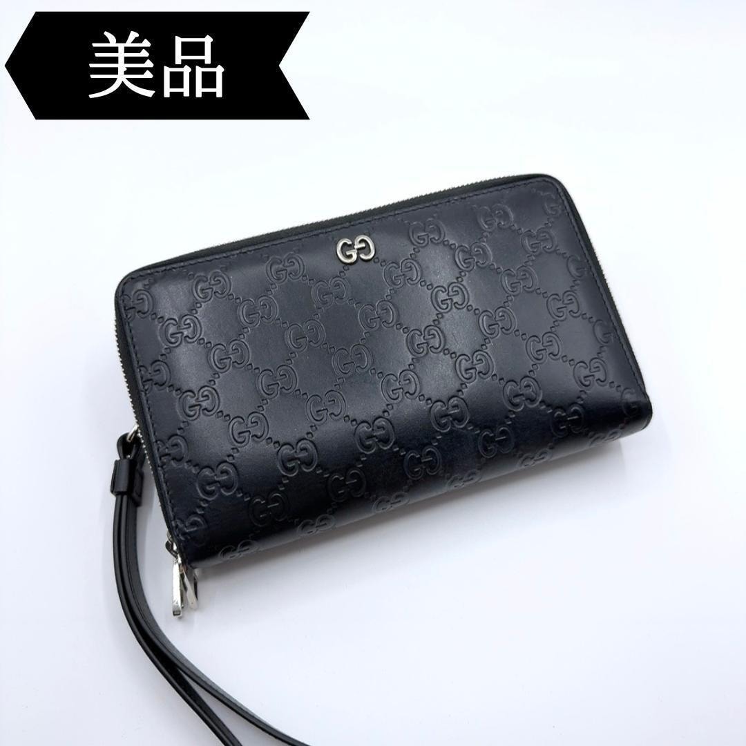 目立った傷や汚れなし】◇グッチ◇グッチシマ/ジップウォレット 