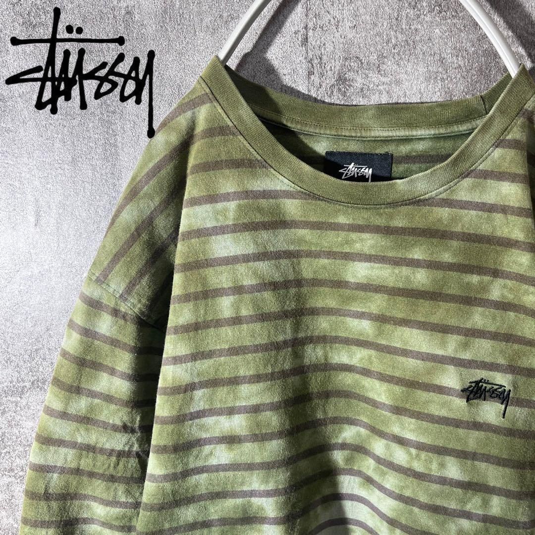 [大人気]　ステューシー　ロングTシャツ　ストックロゴ　刺　ボーダー　シンプル