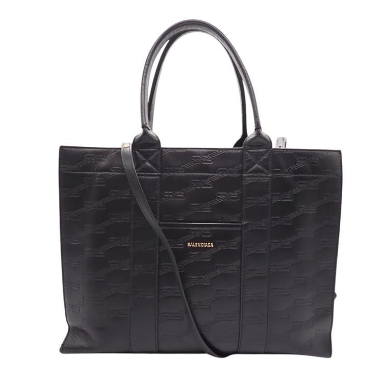 バレンシアガ　ハードウェア　ミディアム　714177　2way　トートバッグ　ショルダーバッグ　BBモノグラム　ブラック　オールレザー　4686