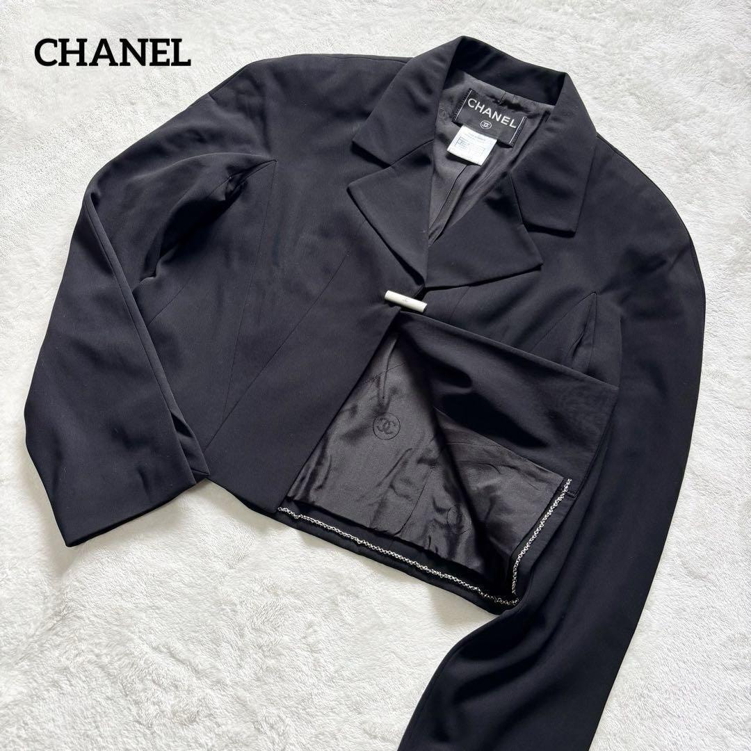 CHANEL ジャケット 38 ブラック シルク ココマーク 裏地 フック 目立った傷や汚れなし】CHANEL シャネル ジャケット 38 黒