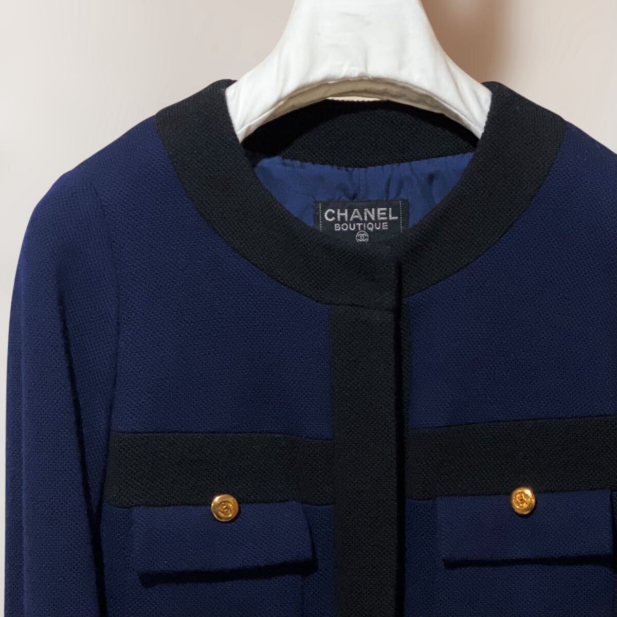 VINTAGE CHANEL ニットワンピース ネイビー×ブラック ココボタン COCO オールドシャネル 80S 90S