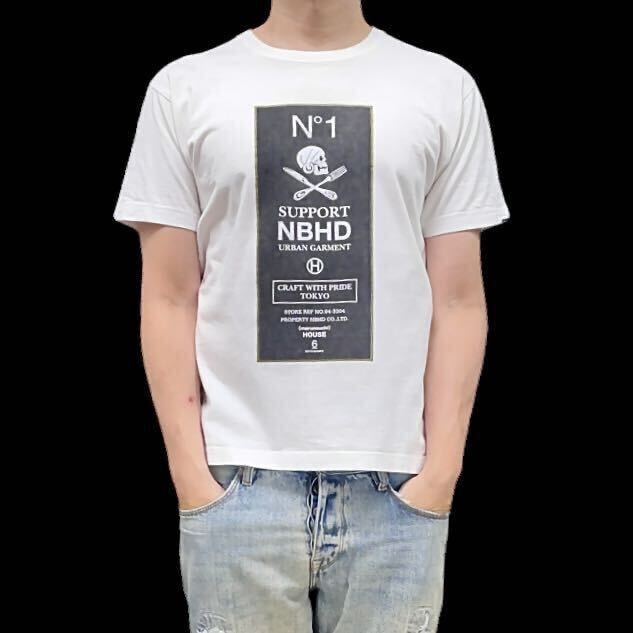 中古 NEIGHBORHOOD ネイバーフッド ドクロ スカル ボーン No.1 香水 フレグランス ウイスキー ボトル ラベル エンブレム ロゴ Tシャツ 白 S