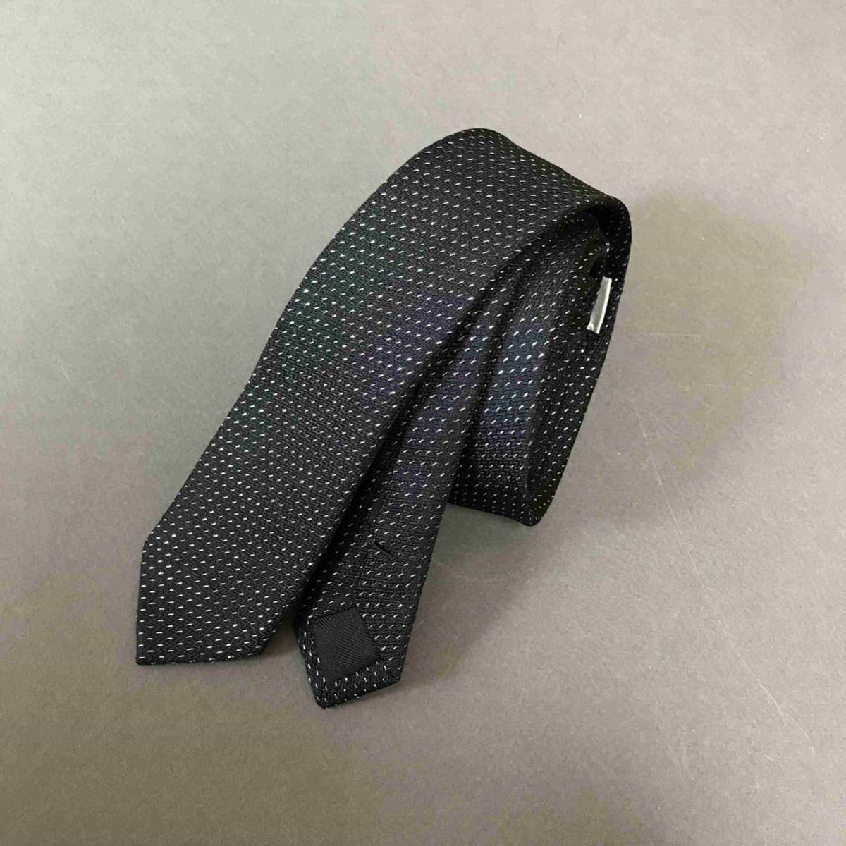 正規 Saint Laurent Paris サンローランパリ Hedi Slimane エディ期 シルク 銀織 ナロータイ ネクタイ 黒銀