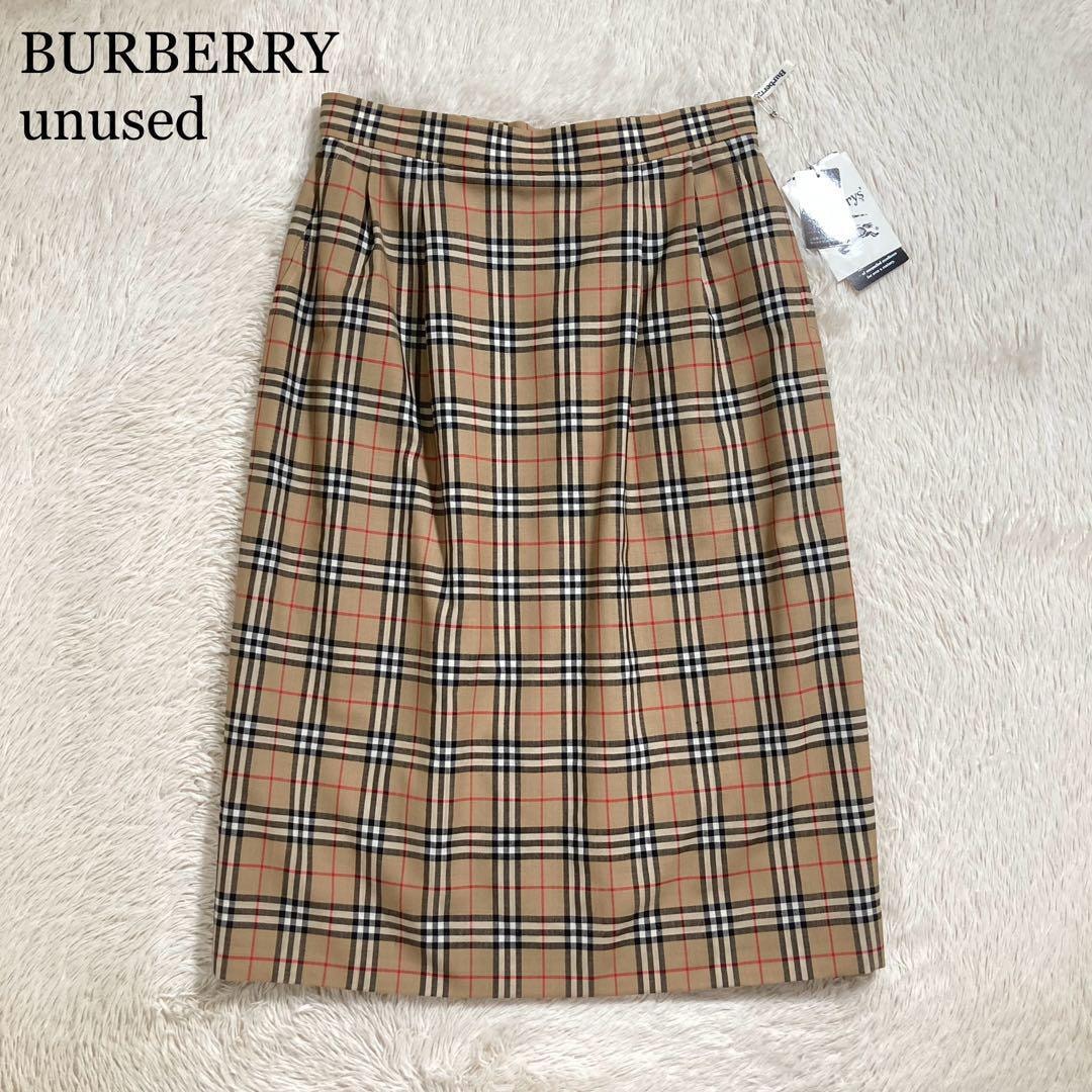 未使用タグ付き BURBERRY バーバリー フレアスカート ひざ丈 ノバチェック ウール