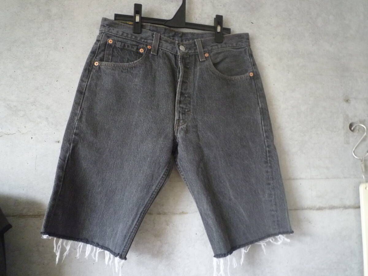 【レア】USA製 90s リーバイス Levi's 501-0658 先染めブラックデニムパンツ カットオフ ショーツ ショートパンツヴィンテージ 80s