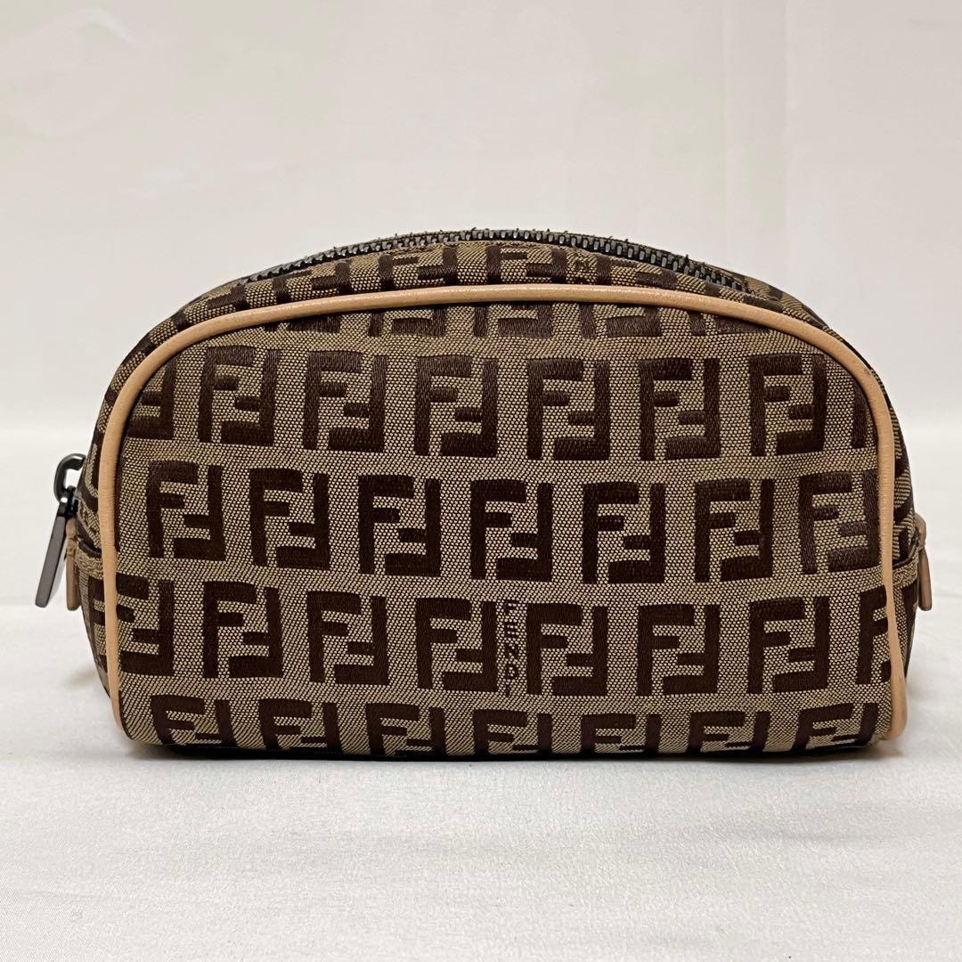 FENDI フェンディ ポーチ 小物入れ キャンバス ズッキーノ FF ベージュ 7N0000 美品