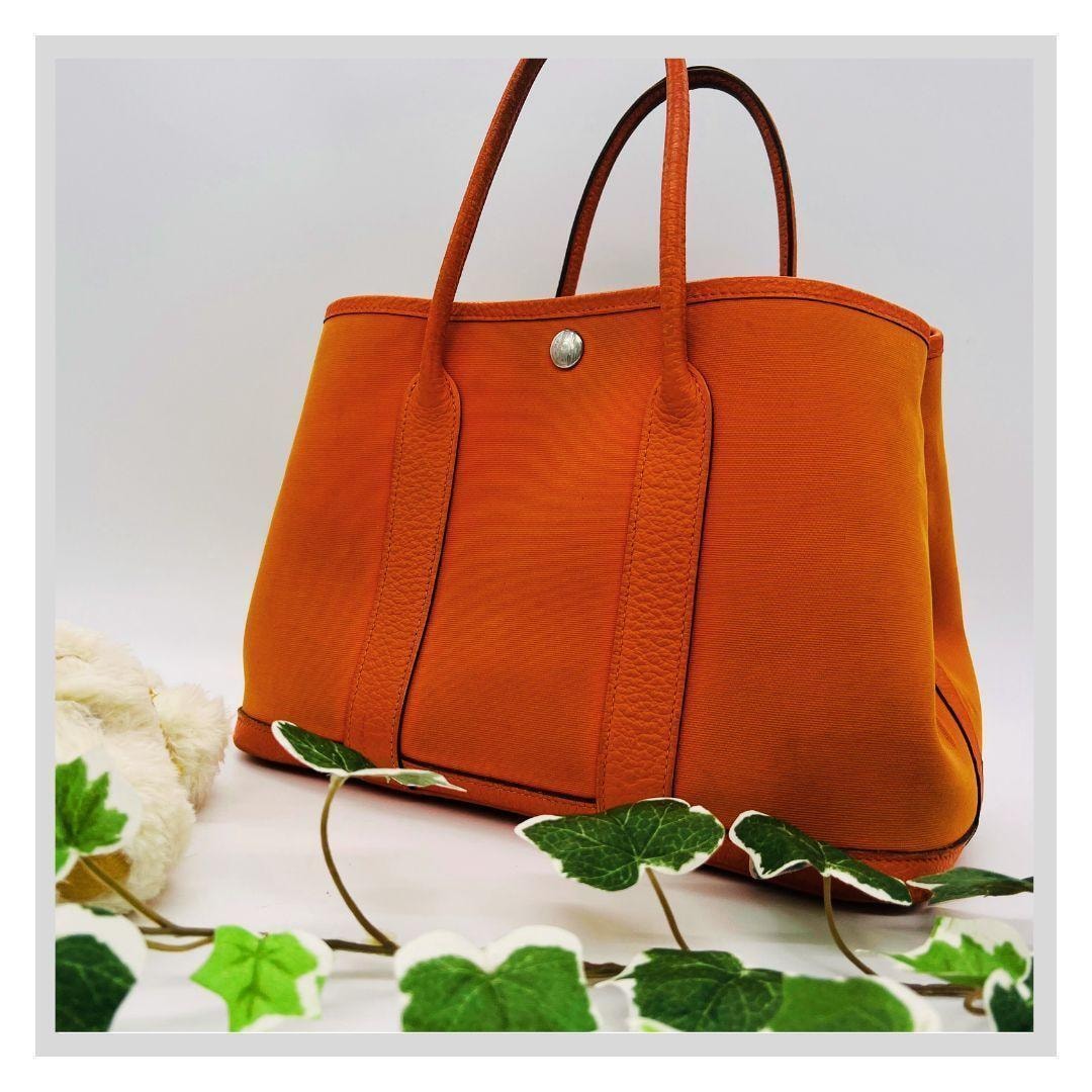 エルメス ガーデンパーティ TPM　ハンドバッグ　トート オレンジ レザー