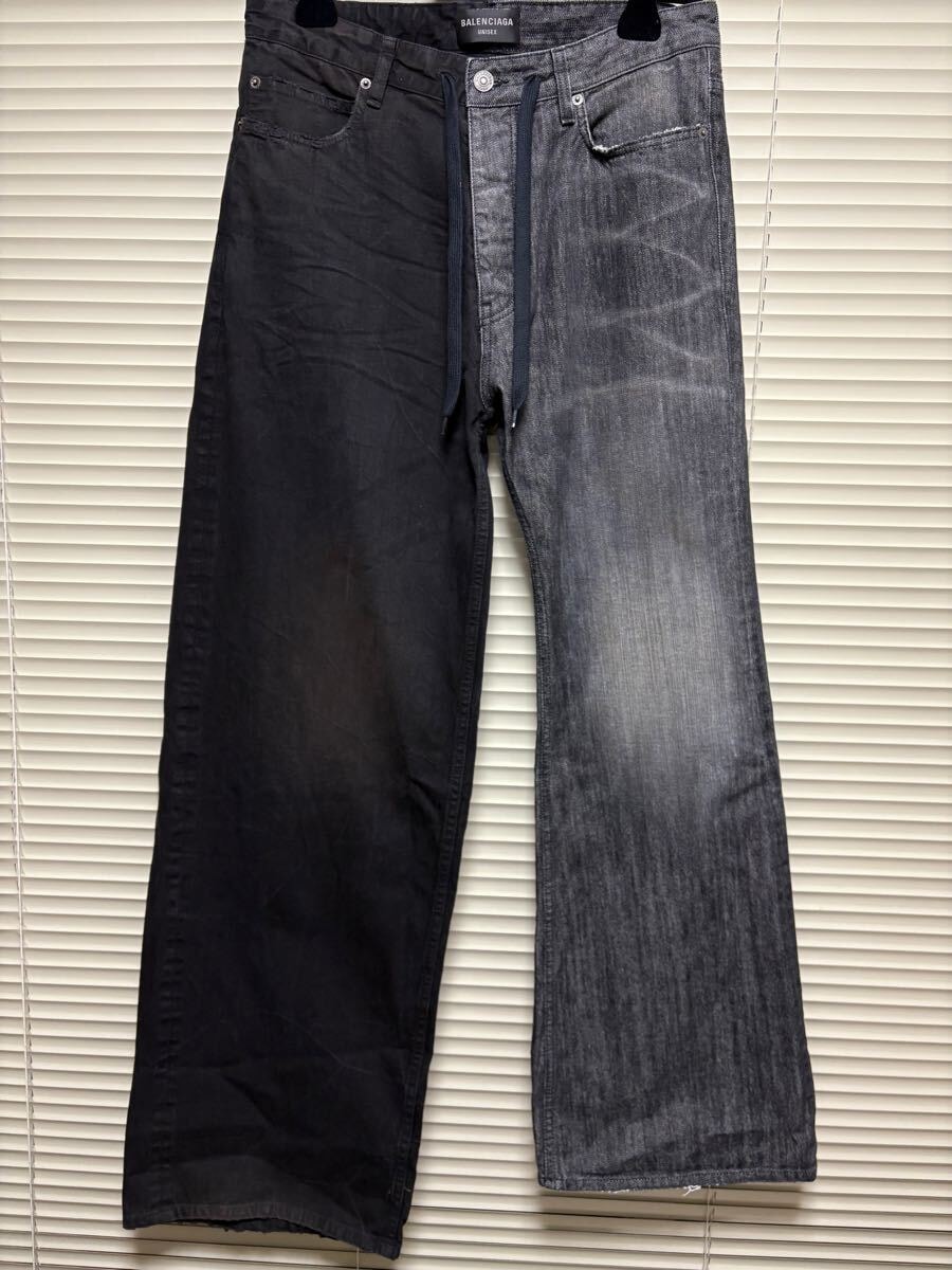 新品《 BALENCIAGA バレンシアガ 》Fifty-Fifty Pants S ブラック / jeans ジーンズ デニム バギー ワイド フレア ダメージ ユニセックス