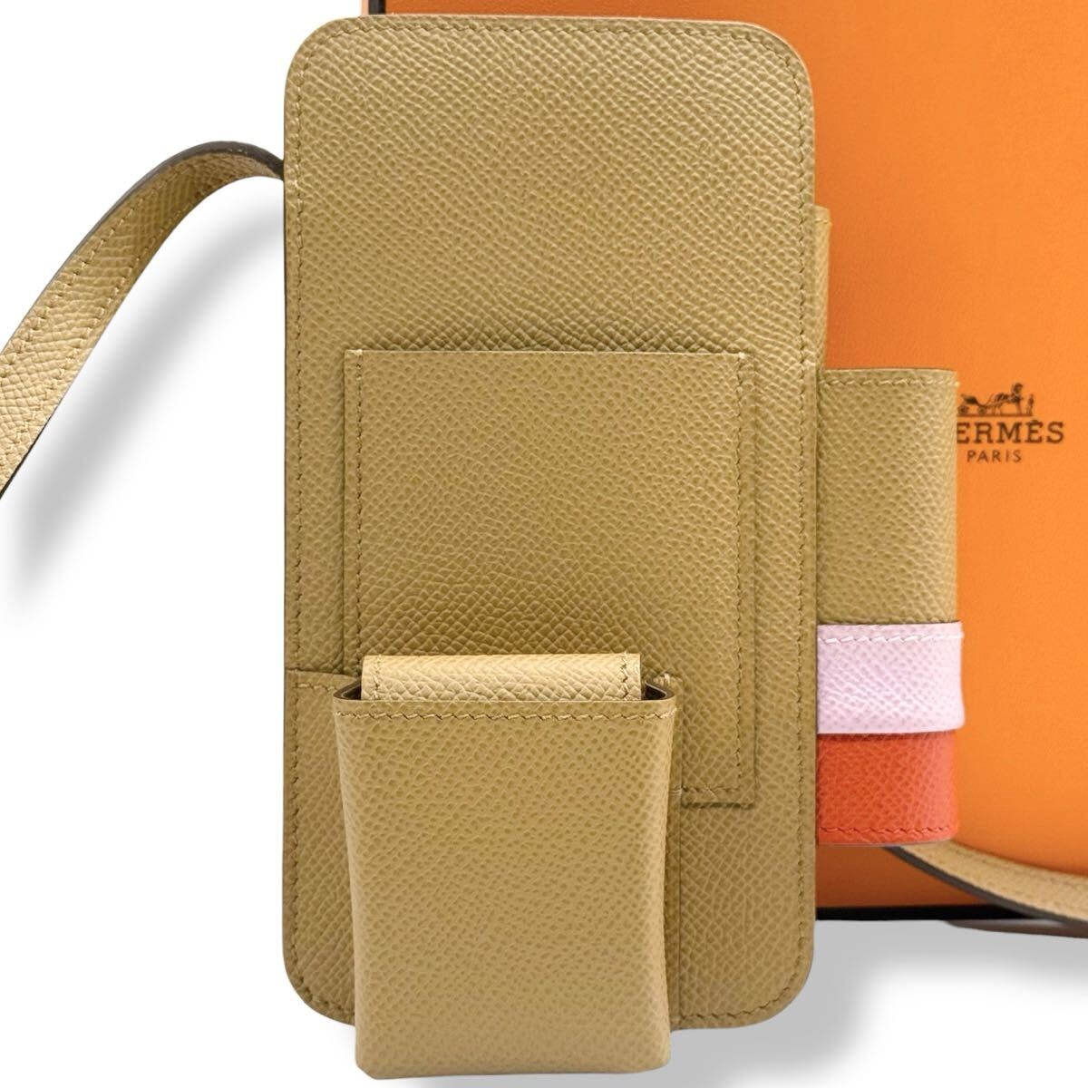 付属品完備　エルメス　HERMES　ウェイ　スマホショルダー　ショルダーバッグ 　フォンケース　ヴォーエプソン　ゴールド　B刻印　4436