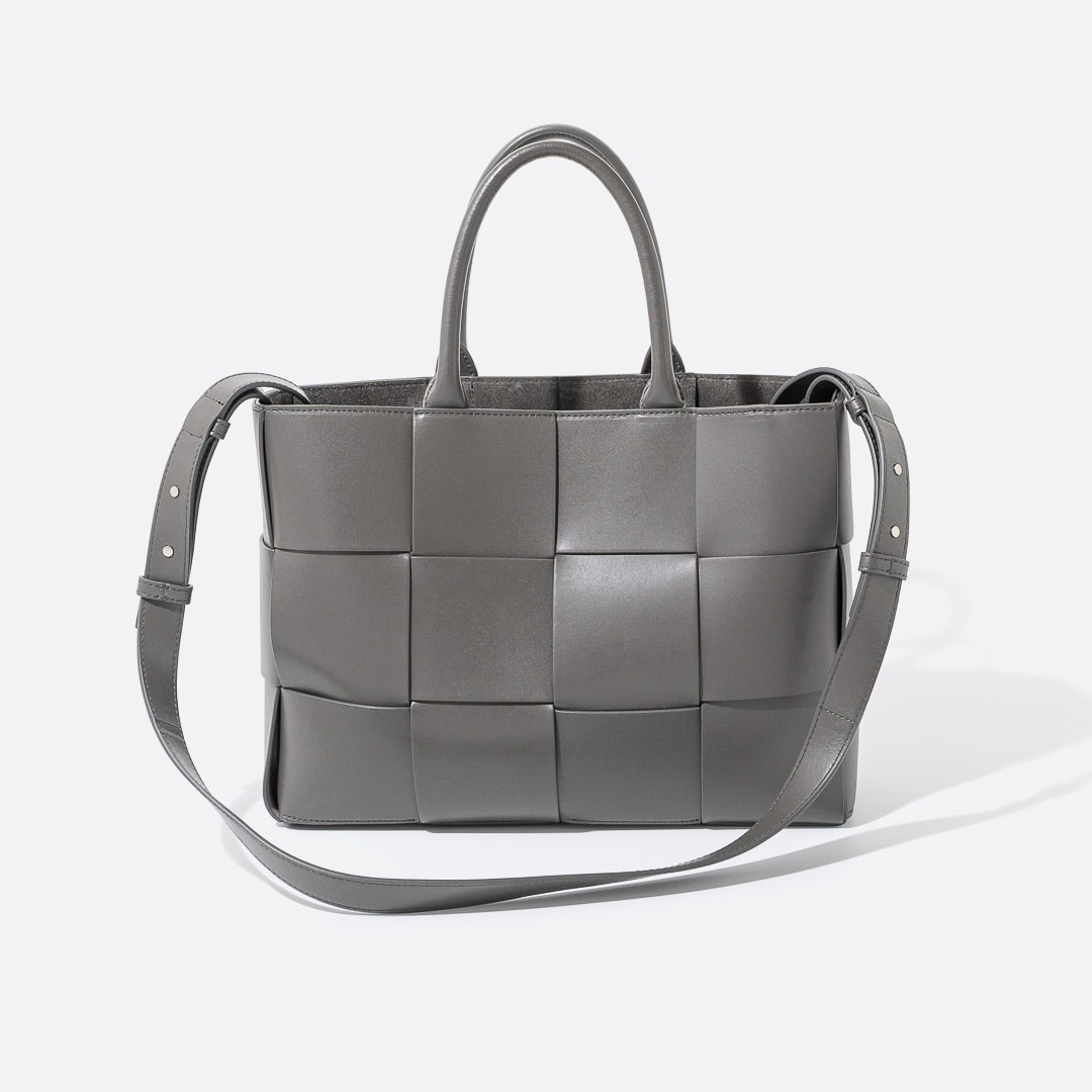 BOTTEGA VENETA ボッテガヴェネタ ストラップ付き スモール アルコ トートバッグ グレー ショルダー カセット 766954