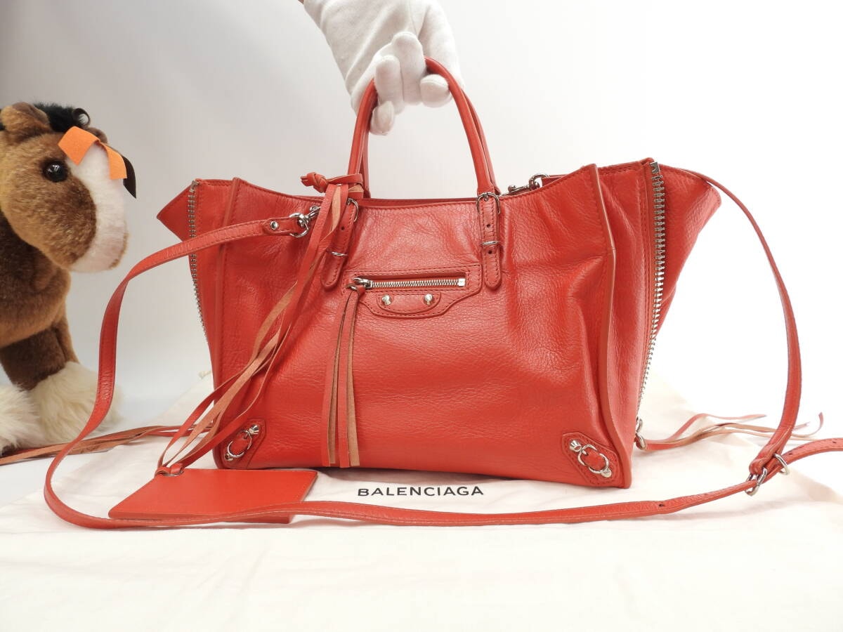 バレンシアガ ペーパーミニA6 ジップ レザー赤系 ポシェット ハンドバッグ ミニトート@ 11