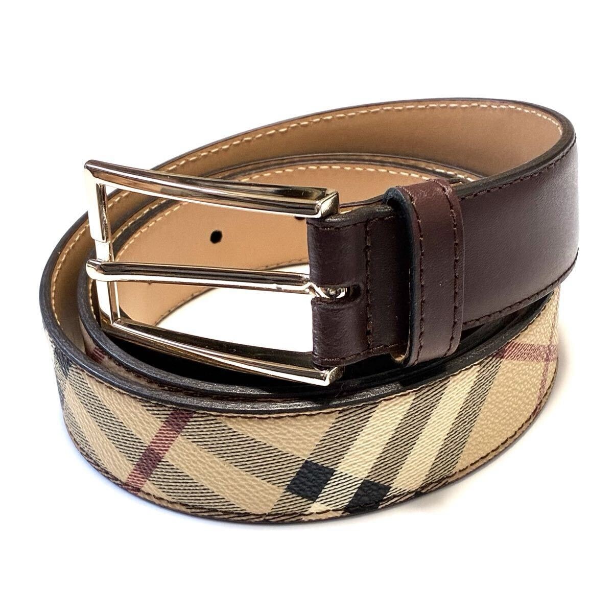 ★BURBERRY バーバリー ベルト 美品 ノバチェック ブラウン メンズ 男性【鑑定済み 本物保証】