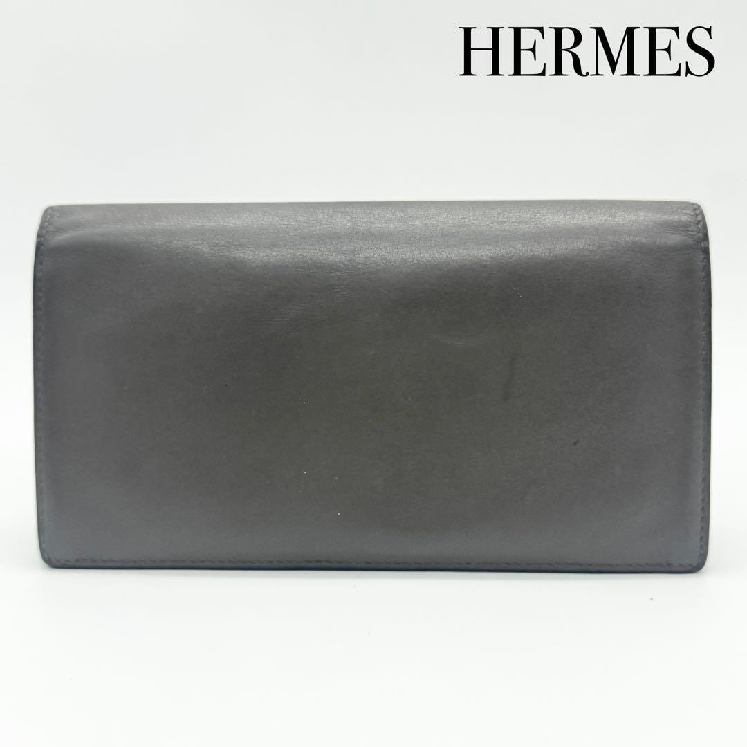 HERMES エルメス シルクイン グレージュ レザー シチズンツイル 長財布 ウォレット 札入れ カード入れ 小銭入れ レディース ビジネス