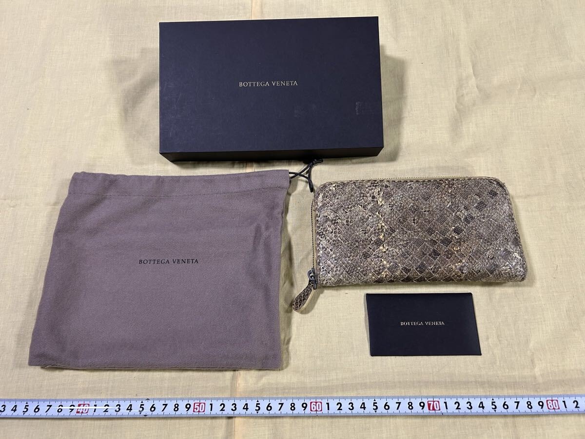 ボッテガヴェネタ パイソン イントレチャート ラウンドファスナー 長財布 箱付 BOTTEGA VENETA ビンテージ　2