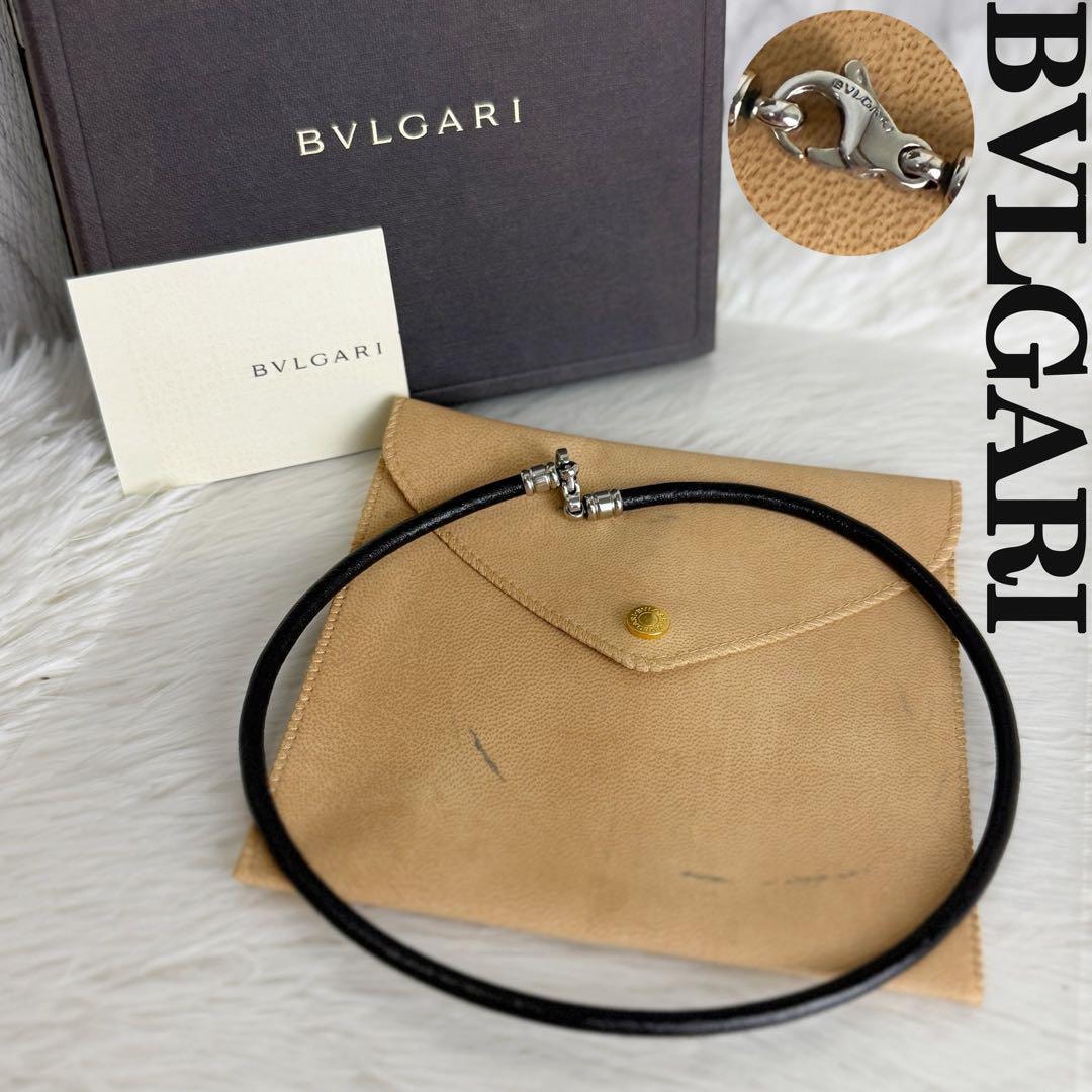 希少 メンズサイズ 保存袋 箱付 BVLGARI ブルガリ レザー チョーカー ネックレス