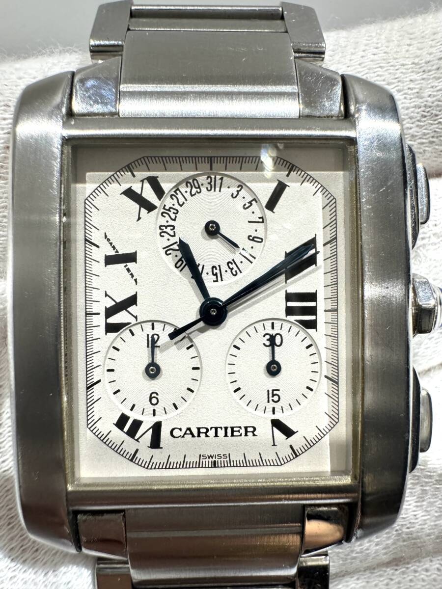 ジャンク品 カルティエ W51001Q3 2303 タンクフランセーズ クロノリフレックス クォーツ アイボリー文字盤 男女 付属品無し