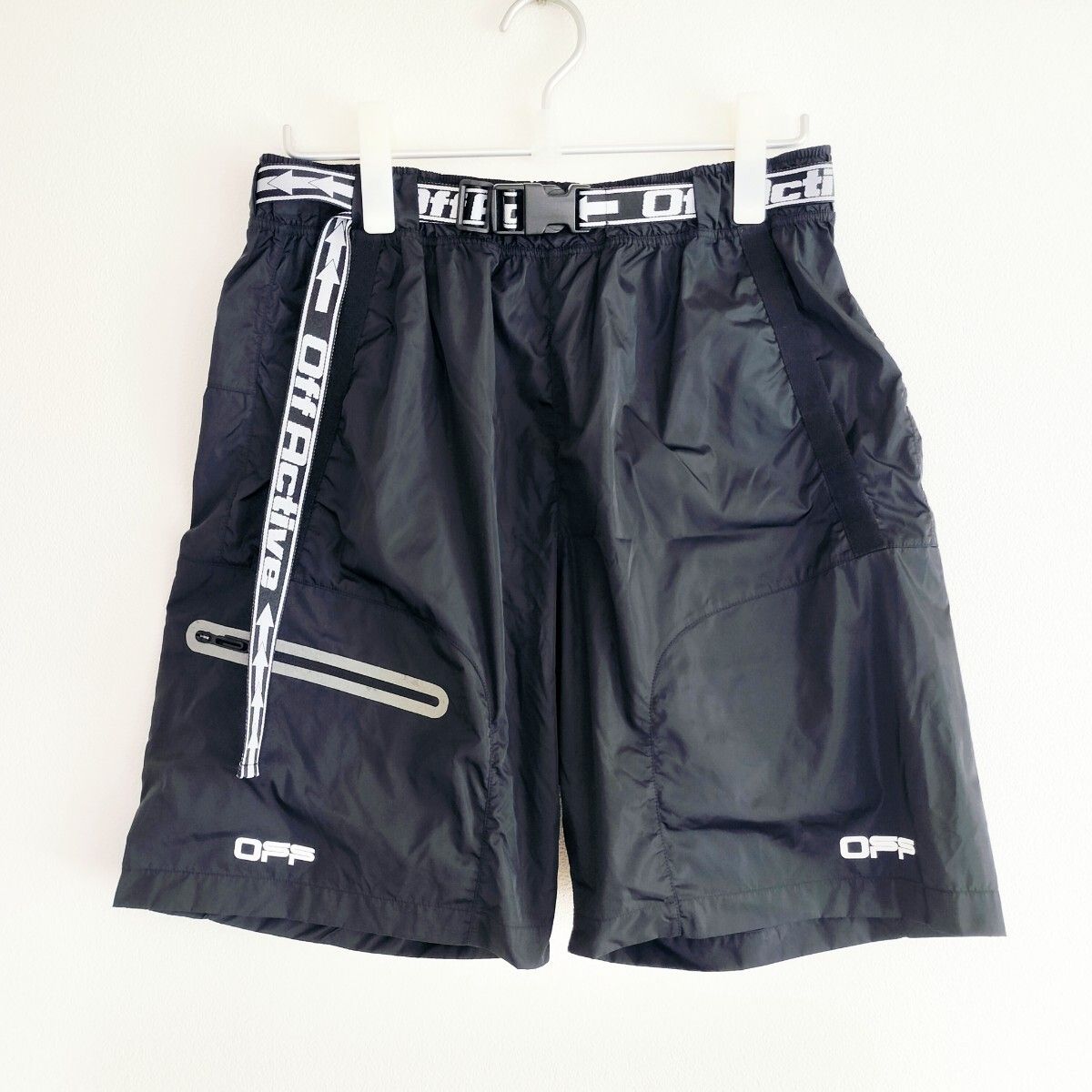 【希少】Off-White オフホワイト logo-belt track shortsオフホワイト ロゴ ベルト ナイロン ショーツ ショートパンツ ハーフパンツ