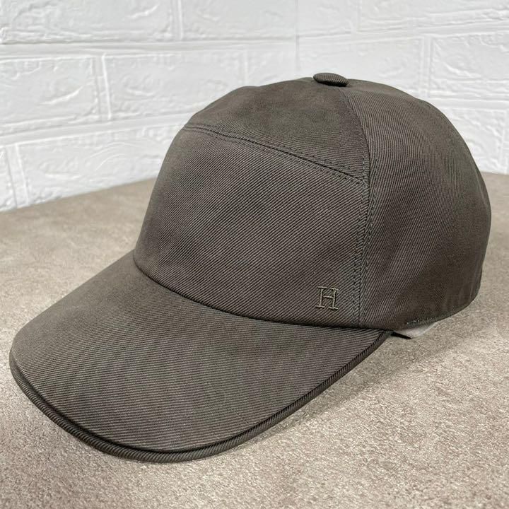 Hermes エルメス 帽子 キャップ グレー ロゴ セリエ シルバー