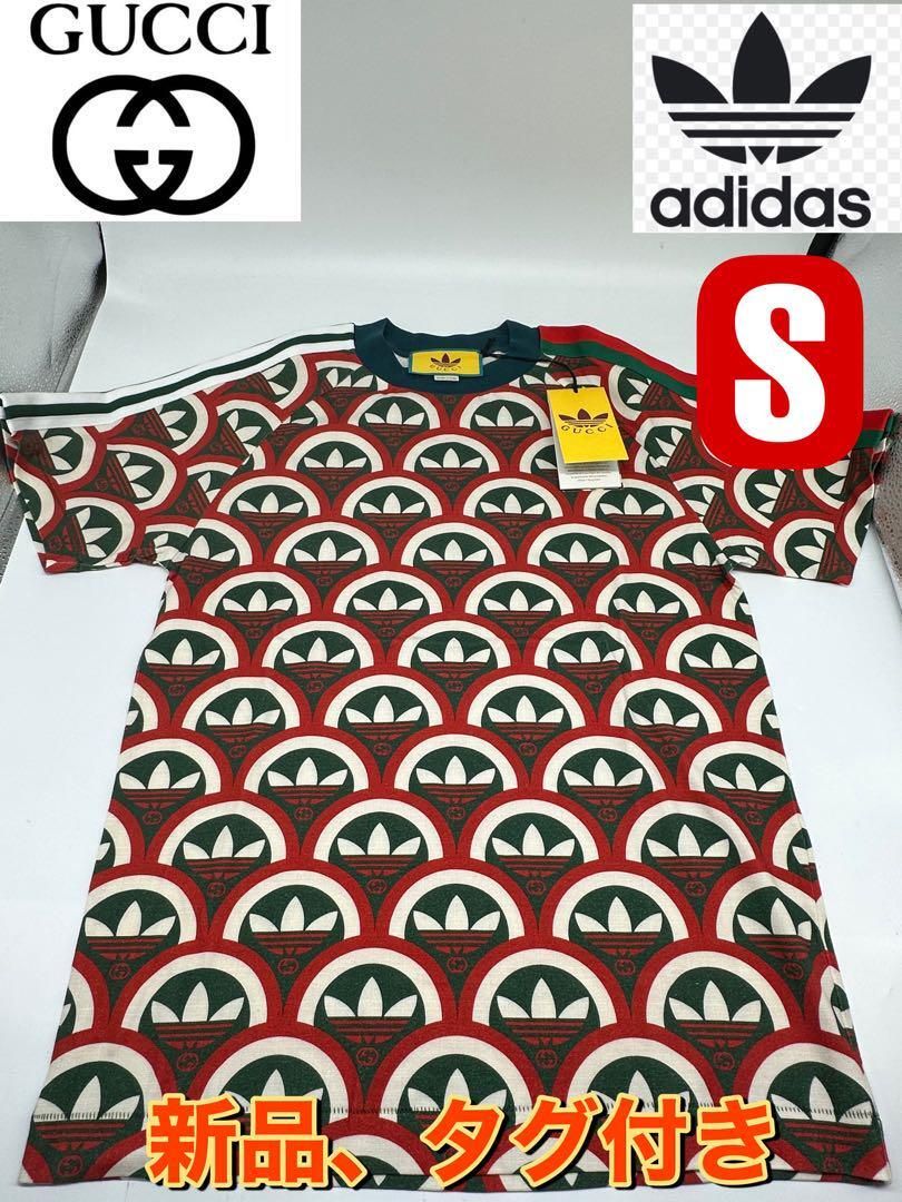 新品 限定 コラボ adidas x Gucci トレフォイルプリントTシャツS　コラボTシャツ　692114