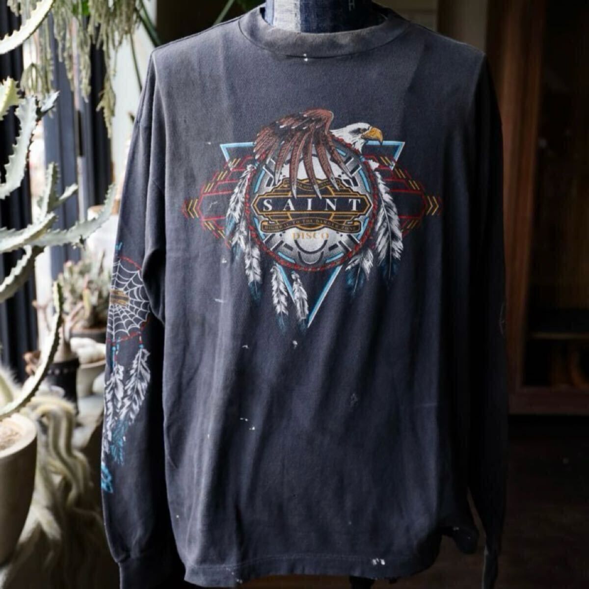 新品25SS 新作 セントマイケル SAINT DISCO ML_LS TEEコラボ プリント ロンTシャツ XLブラック ヴィンテージSAINT Mxxxxxx SM-HR8-0000-C40