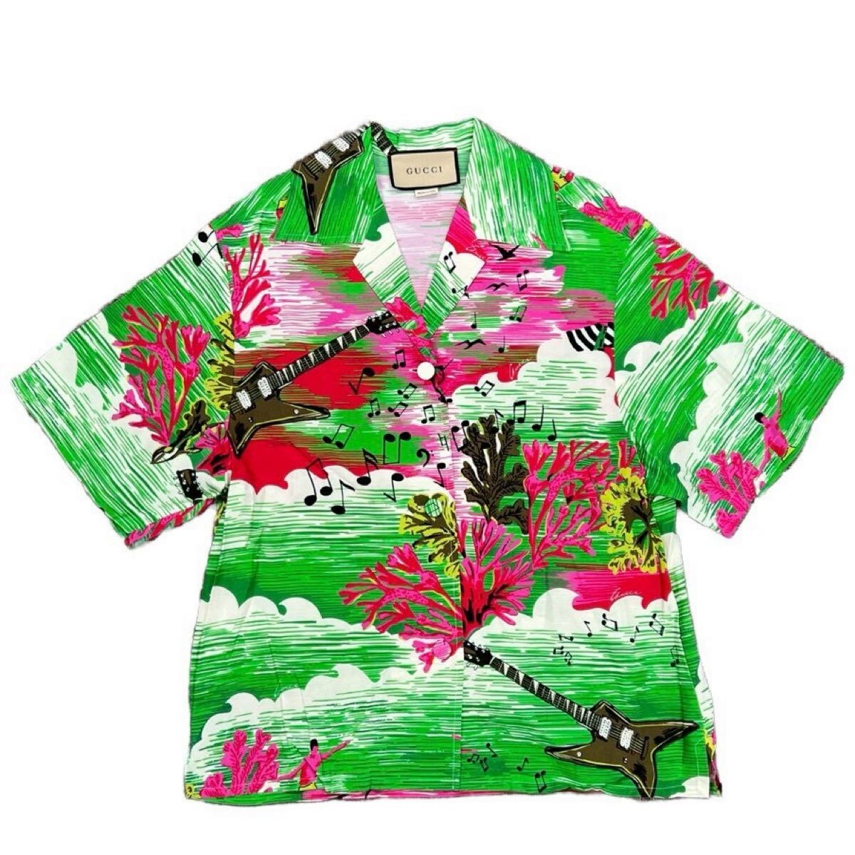 美品✨GUCCI グッチ 半袖 ポロシャツ シェリーライン 総柄 コットン L GUCCI - 美品 グッチ GUCCI シャツ ポロシャツ 鹿の子 シェリーライン