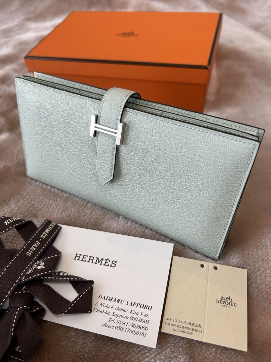 未使用エルメスHERMESベアンスフレ長財布婦人女性用レディースロングウォレットユニセックス男女兼用W刻印2024年製造フランス製白色系